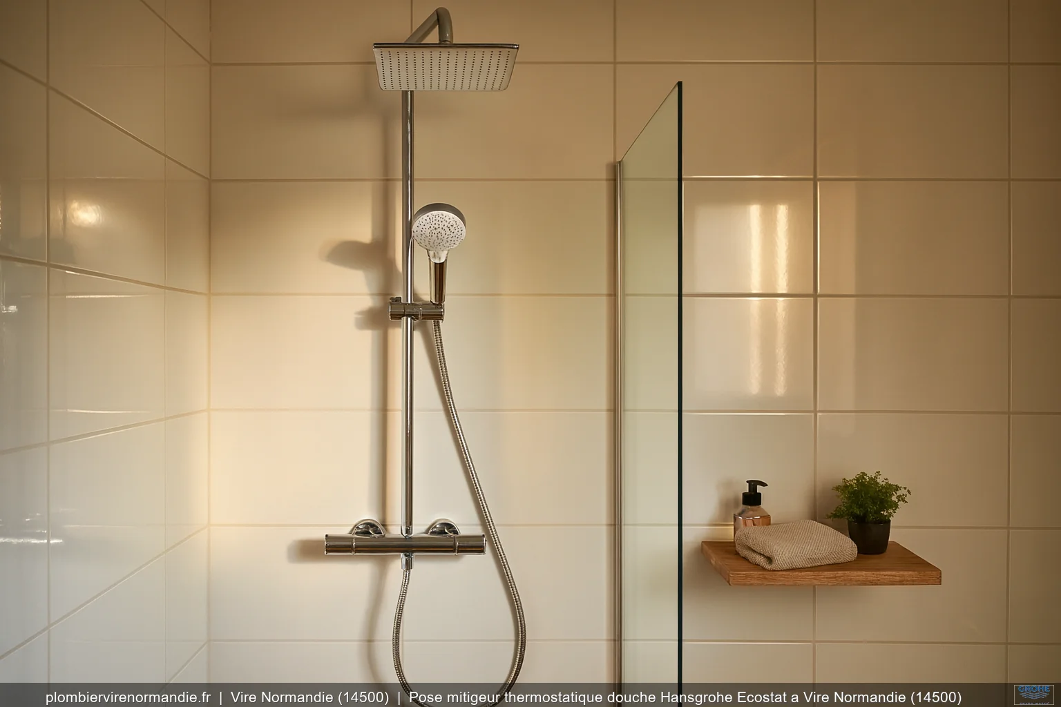 Pose mitigeur thermostatique douche Hansgrohe Ecostat a Vire Normandie (14500)