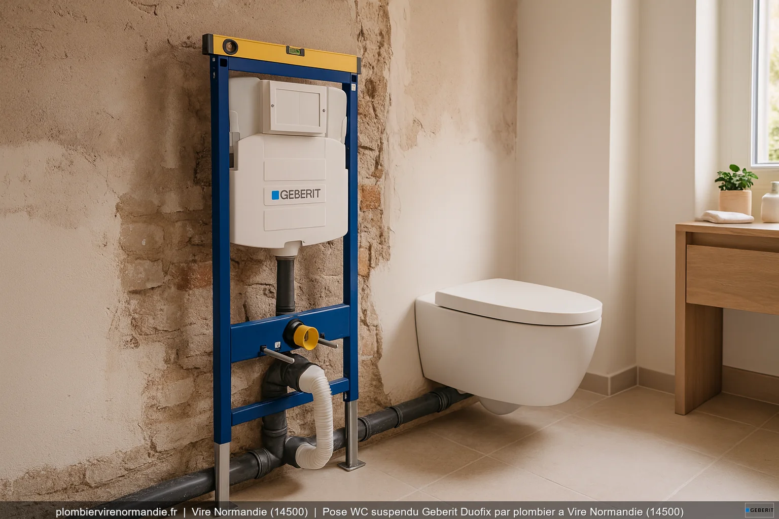 Pose WC suspendu Geberit Duofix par plombier a Vire Normandie (14500)